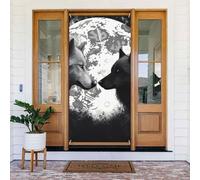 Wolves Love Under The Moon Couverture de porte d'animaux sauvages Décoration de porte de bienvenue Printemps saisonnier Bannière de porche Panneau Photo Fond Bannière à suspendre pour intérieur et