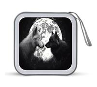 Wolves Love Under The Moon Étui de rangement pour CD/DVD en plastique rigide avec fermeture éclair pour 40 CD/DVD