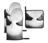 Wolves Love Under The Moon Lot de 3 gants de cuisine résistants à la chaleur antidérapants avec boucle de suspension pour cuisine, grillades, pâtisseries, barbecues