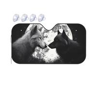 Wolves Love Under The Moon Pare-soleil pliable pour pare-brise de voiture 2025 - Pare-soleil de voiture amusant pour fenêtre avant - Protection solaire intérieure automobile - Taille S