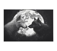 Wolves Petit tapis lavable avec envers en caoutchouc antidérapant pour cuisine, chambre à coucher, salle de bain, décoration de sol Motif loups sous la lune