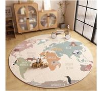 WOLWES Autour de la Carte du Monde Tapis Rond en Coton pour Aire de Jeux pour Enfants(B,120cm/47in/3.9ft)