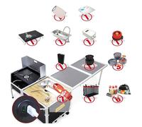 WOLWES Cuisine Camping avec Évier et Poele Meuble Camping avec roulettes Cuisine Exterieure Table de Camping Pliante (Size : Upgrade Smart Version)