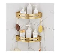 WOLWES Étagères flottantes d'angle pour salle de bain - Étagère murale en aluminium brossé doré - Support pour shampooing, cosmétiques, gel douche - Antirouille - Solide et compacte - Or brossé 2