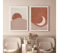 WoLWEs Lot de 2 Affiches de Paysage Abstraites Soleil et Lune Boho Terracotta Imprimer Mid Century Art Mural Canvas Paintings Bedroom Vie Chambre Decor-50 * 75Cm/20 * 29 Pouces (Sans Cadre)