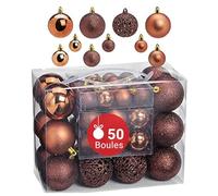 Woma Lot de 50 & 100 Boules de en Plastique dans 10 Couleurs de Noël Doré/argenté/Rouge/Bronze/cuivre + 6 décorations de Sapin de Noël, cuivre, 50