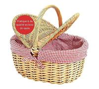 WOMA Panier en Osier avec Doublure Rouge à Carreaux Blancs I Panier Naturel tressé avec Couvercle & Anse I Panier de Course Osier I Panier Pique-Nique ou Panier Cadeau avec Doublure Tissu