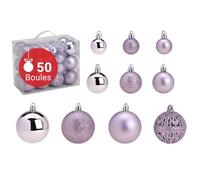 WOMA Set de Boules de Noël Violet Clair - 50 Petites & Grosses Boules en Plastique pour Arbre de Noël - Déco avec Crochets Métalliques Inclus