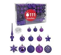 WOMA Set de Boules de Noël Violet I 111 Boules Arbre de Noël + Pointe d'arbre I Petites & Grosses Boules Plastique I Déco Arbre de Noël Boules I Déco Noël avec Crochets métalliques INCL.