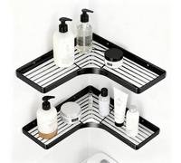 Womamny Étagère de Douche sans Percage, 2 Pièces Etagere Salle Angle de Bain, Rangement Douche pour Nettoyant pour Shampoing et Gel - Noir