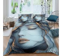 Woman_Face_Art Ensemble De Literie 3 pièces 3D Effet Confortable Abstract_Portrait_Style Parure de Lit avec 2 Taies d'oreiller for Chambre de Adolescents Single（135x200cm）