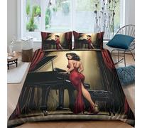 Woman Rouge in Ensemble De Literie 3 pièces 3D Effet Microfibre résistante Sensual Performance Art Linge de Lit avec Taie d'oreiller Entretien Facile for Chambre Adulte Single（135x200cm）