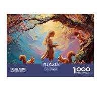 Woman with Flowers in Her Hair 1000 Pcs Carton Premium Coffret De Puzzles Girl with Squirrels Stimulant Et Éducatif Jeu Familial Puzzles As Birthday Gifts 70x50cm/1000pcs