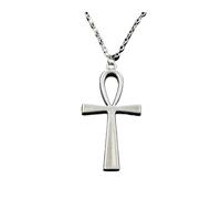 Woman with simple, classique, crossed Egyptian Anka life symbol antique silver pendant, short and long chain necklace jewelry, One Size, 40 cm_Cross chain, agate