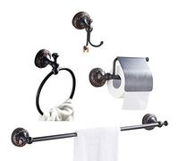 WOMAO 4 pièces Porte-Papier Hygiénique Anneau Porte-Serviettes Crochet pour Peignoir Ensembles d'Accessoires pour Salle de Bain Construction en Laiton Style Américain Noir Murale avec Sculptures