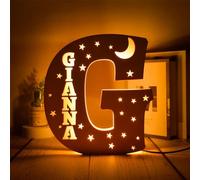 WOMB LED personnalisé prénom,Lettre Lumineuse,Lettres Lumières Personnalisés Prenom Alphabet Lumineux Lampe LED en Bois Gravé Mur (28cm-G,Warm Light)