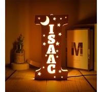 WOMB LED personnalisé prénom,Lettre Lumineuse,Lettres Lumières Personnalisés Prenom Alphabet Lumineux Lampe LED en Bois Gravé Mur (28cm-I,16 Colors Lights)