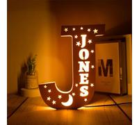 WOMB LED personnalisé prénom,Lettre Lumineuse,Lettres Lumières Personnalisés Prenom Alphabet Lumineux Lampe LED en Bois Gravé Mur (28cm-J,Warm Light)