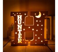 WOMB LED personnalisé prénom,Lettre Lumineuse,Lettres Lumières Personnalisés Prenom Alphabet Lumineux Lampe LED en Bois Gravé Mur (28cm-H,16 Colors Lights)