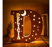 WOMB LED personnalisé prénom,Lettre Lumineuse,Lettres Lumières Personnalisés Prenom Alphabet Lumineux Lampe LED en Bois Gravé Mur (28cm-D,16 Colors Lights)