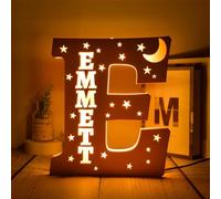 WOMB LED personnalisé prénom,Lettre Lumineuse,Lettres Lumières Personnalisés Prenom Alphabet Lumineux Lampe LED en Bois Gravé Mur (28cm-E,Warm Light)