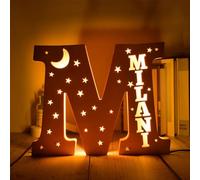 WOMB LED personnalisé prénom,Lettre Lumineuse,Lettres Lumières Personnalisés Prenom Alphabet Lumineux Lampe LED en Bois Gravé Mur (28cm-M,16 Colors Lights)