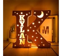 WOMB LED personnalisé prénom,Lettre Lumineuse,Lettres Lumières Personnalisés Prenom Alphabet Lumineux Lampe LED en Bois Gravé Mur (28cm-K,16 Colors Lights)