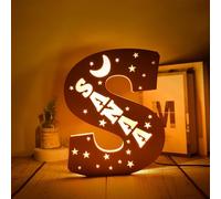 WOMB LED personnalisé prénom,Lettre Lumineuse,Lettres Lumières Personnalisés Prenom Alphabet Lumineux Lampe LED en Bois Gravé Mur (28cm-S,16 Colors Lights)