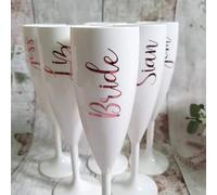 WOMB Lot de 1 flûte à champagne en plastique blanc personnalisable, pour mariée, demoiselles d'honneur, champagne de mariage pour cadeau commémoratif