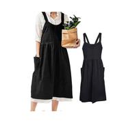 Women Apron Japanese Style Cotton Aprons Cross Bandage Halter Pinafore with Big Gift 25-26s
