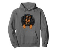 Women Black Tan Peeking Pocket Cavalier King Charles Spaniel Sweat à Capuche
