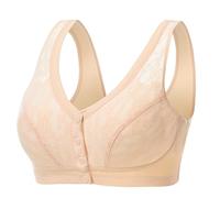 Women Bra Plain Front Button Vest Style Breathable Hole Thin Wire Free Comfortable for Middle Elderly, Orange, 44B(Pink,46C)