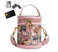 Women Bucket Purse, PU Leather Bear Shoulder Bag, Retro crosbody Bag