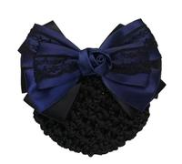 Women Bun Net Bow Lace Edge Hair Clip Head Flower Mesh Rose Headpiece