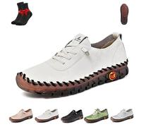 Women Casual Slip on Flat Loafers,Non-Slip Beef Tendon Orthotic WalkShoe,Leather Trainers Womens,Comfy Breathable(White,41 EU)