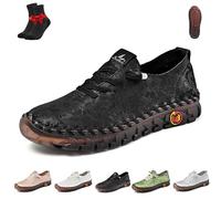 Women Casual Slip on Flat Loafers,Non-Slip Beef Tendon Orthotic WalkShoe,Leather Trainers Womens,Comfy Breathable(Black,41 EU)