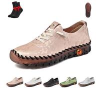 Women Casual Slip on Flat Loafers,Non-Slip Beef Tendon Orthotic WalkShoe,Leather Trainers Womens,Comfy Breathable(Pink,41 EU)
