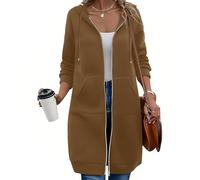 Women Casual Zip Up Polyester Hoodies Long Flattering Sweatshirt Dress with Pockets for Loungewear & Street Style (Brown,S)