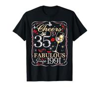 Women Cheers to 35 Fabulous Since 1991 35th Birthday Queen T-Shirt