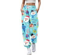 Women Christmas Sweatpants Plaid High Waisted Joggers Baggy Lounge Cinch Bottom Wide Leg Sport Pants(2-Bleu Ciel,XXL)