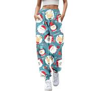 Women Christmas Sweatpants Plaid High Waisted Joggers Baggy Lounge Cinch Bottom Wide Leg Sport Pants(4-Bleu Ciel,XL)