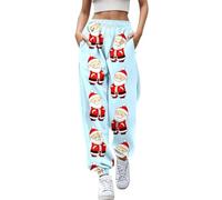 Women Christmas Sweatpants Plaid High Waisted Joggers Baggy Lounge Cinch Bottom Wide Leg Sport Pants(2-Bleu Clair,XXL)