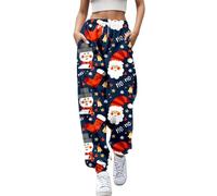 Women Christmas Sweatpants Plaid High Waisted Joggers Baggy Lounge Cinch Bottom Wide Leg Sport Pants(2-Bleu foncé,XXL)