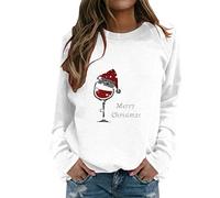 Women Christmas Sweatshirt Reindeer Print Xmas Top Novelty Pullover Crewneck Blouse Long Sleeve Loose Fit Jumper Autumn Clothes Workout Tunic F-02 (White, XXL)