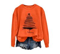 Women Christmas Sweatshirt Santa Print Xmas Top Novelty Pullover Crewneck Blouse Long Sleeve Baggy Jumper Clothing Party Shirts F-03 (Orange, L)