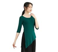 Women Classical Dance Latin Solid Color Modern Exercise Clothe Tops Practice Wear Ballroom Clothes Elegant Competition Top(Green Mid-Sleeve,XXXL)