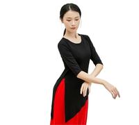 Women Classical Dance Latin Solid Color Modern Exercise Clothe Tops Practice Wear Ballroom Clothes Elegant Competition Top(Black Mid-Sleeve,XXXL)