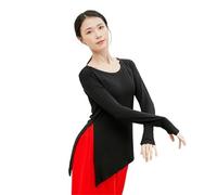 Women Classical Dance Latin Solid Color Modern Exercise Clothe Tops Practice Wear Ballroom Clothes Elegant Competition Top(Black Long Sleeve,XX-Large)