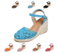 Women Closed Toe Espadrille Wedge Sandals Platform Ankle Strap Summer Casual Comfortable Low Heel Shoes for Beach Vacation Wedding Office (Blue,42)