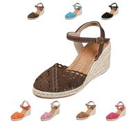 Women Closed Toe Espadrille Wedge Sandals Platform Ankle Strap Summer Casual Comfortable Low Heel Shoes for Beach Vacation Wedding Office (Brown,38)